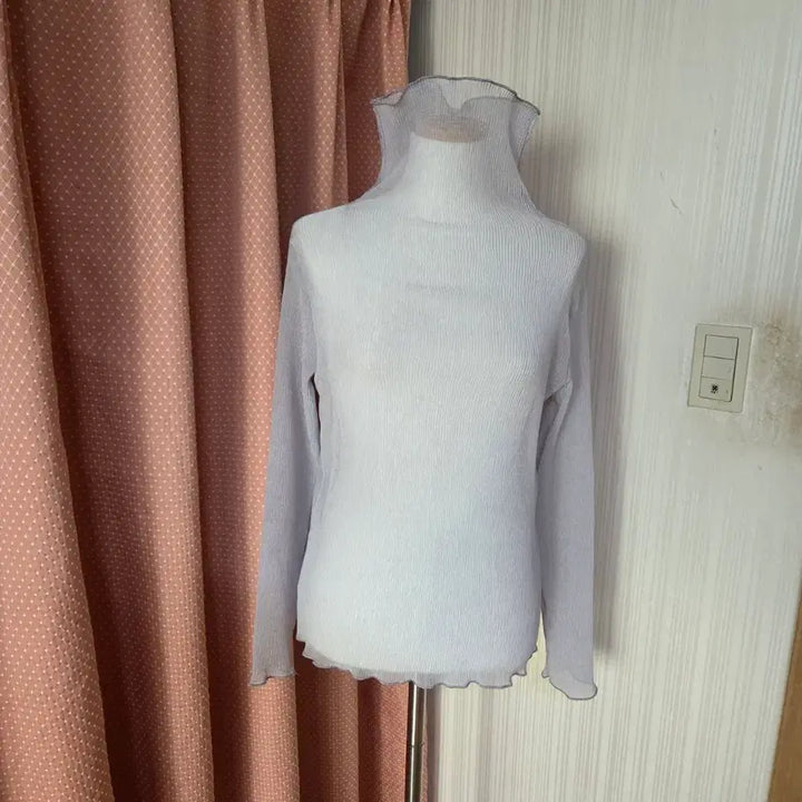 [SOLD OUT] THEOPEN더오픈골지물결주름플리츠시스루프릴하이터틀넥목폴라티 그레이