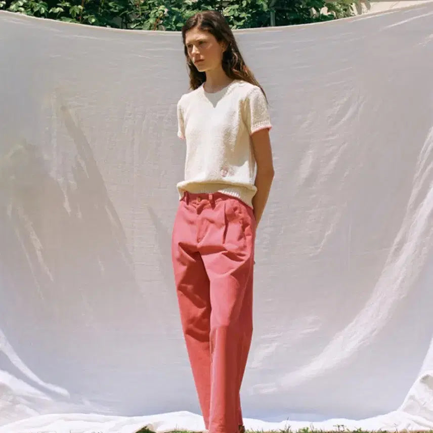 [BUNJANG] Sienne Marco Wide Pleated Cotton Pants - Pink - M - New / 시엔느 마르코 와이드 핀턱 코튼 팬츠 핑크 M 새상품