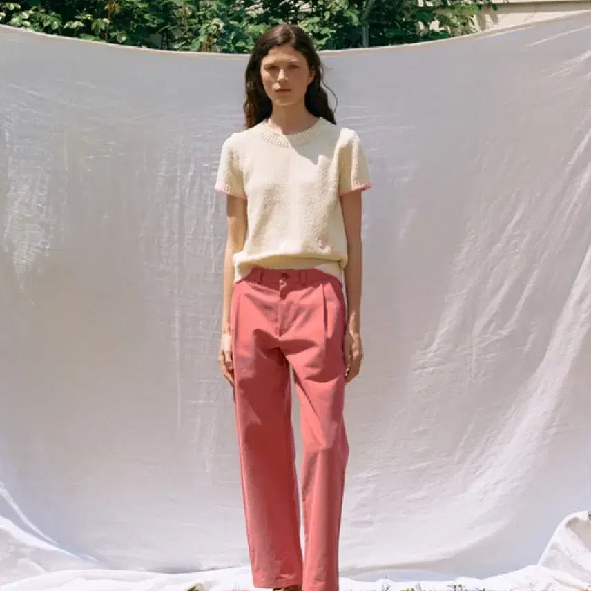[BUNJANG] Sienne Marco Wide Pleated Cotton Pants - Pink - M - New / 시엔느 마르코 와이드 핀턱 코튼 팬츠 핑크 M 새상품