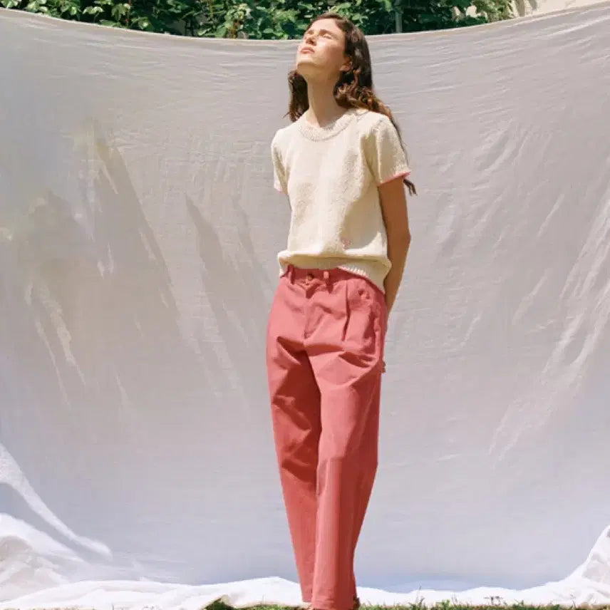 [BUNJANG] Sienne Marco Wide Pleated Cotton Pants - Pink - M - New / 시엔느 마르코 와이드 핀턱 코튼 팬츠 핑크 M 새상품