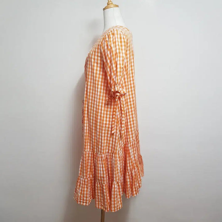 [BUNJANG] V-Neck Checkered Dress Women&