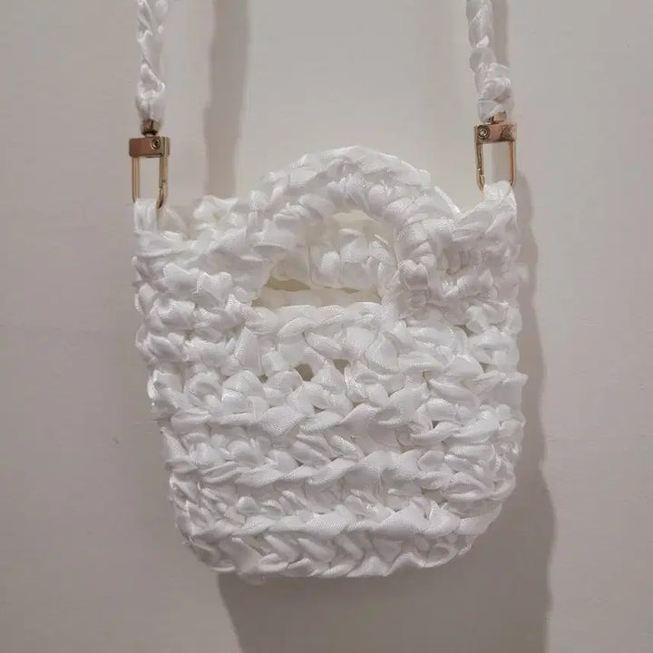 [BUNJANG] One &amp; Only Handmade Mini Knitted Satin Crossbody Bag / 원앤온리 핸드메이드 뜨개 미니 새틴 크로스백