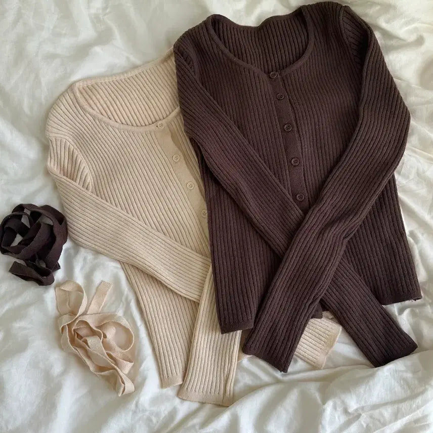 [BUNJANG] Near Tie Ribbed Knit Cardigan / 니어 타이 니트 가디건