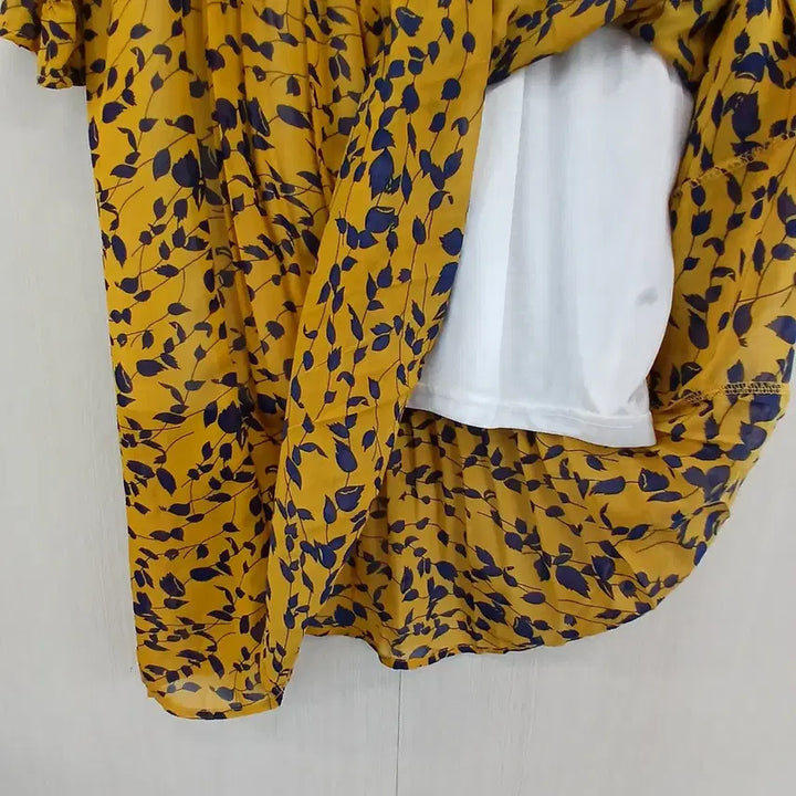 [BUNJANG] Yellow Pleated Long Dress Patterned Chiffon / 옐로우 플리츠 롱 원피스 패턴 쉬폰