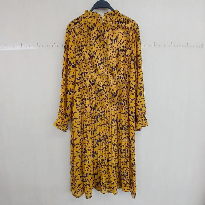 [BUNJANG] Yellow Pleated Long Dress Patterned Chiffon / 옐로우 플리츠 롱 원피스 패턴 쉬폰