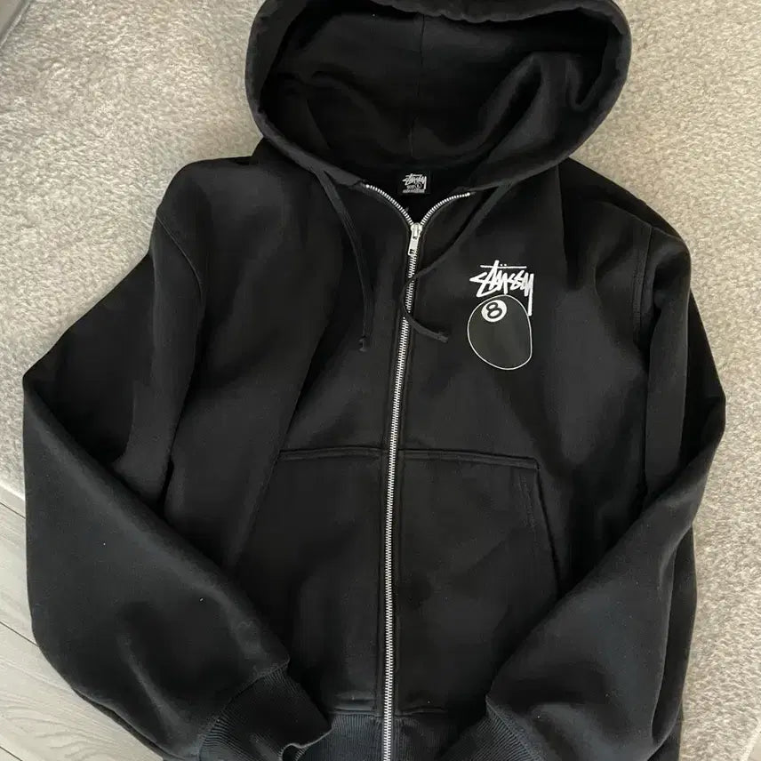 [BUNJANG] Stussy 8 Ball Black Hoodie Zip-up / [L] 스투시 8볼 블랙 후드집업 에잇볼