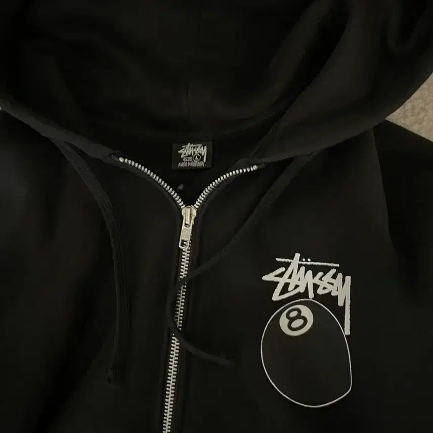 [BUNJANG] Stussy 8 Ball Black Hoodie Zip-up / [L] 스투시 8볼 블랙 후드집업 에잇볼