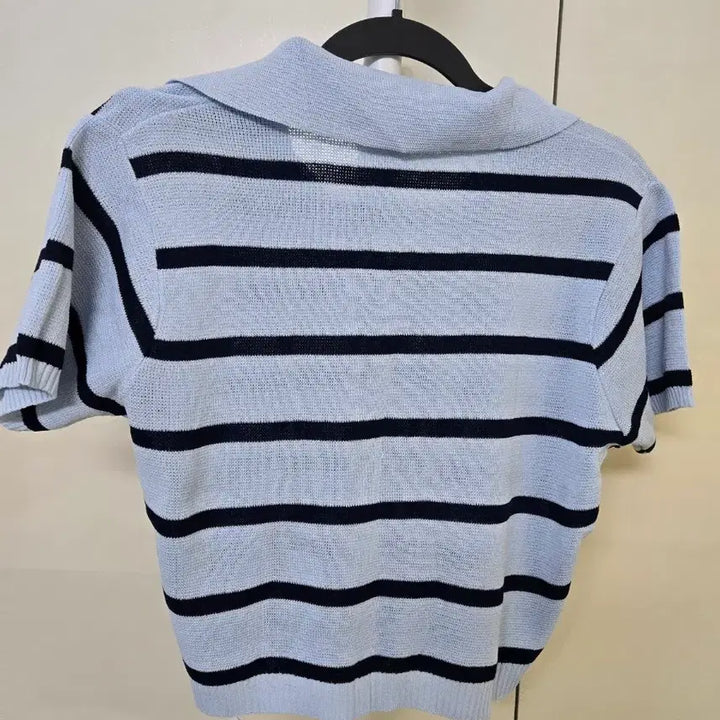 [BUNJANG] Sky Blue Striped Knit Polo Shirt / 반팔 카라 니트 티셔츠 하늘색 스트라이프