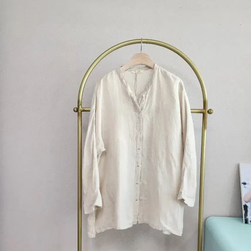 [BUNJANG] Isae Ivory Linen Henley Shirt / 이새 아이보리 린넨 헨리넥 셔츠