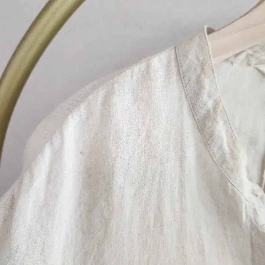 [BUNJANG] Isae Ivory Linen Henley Shirt / 이새 아이보리 린넨 헨리넥 셔츠