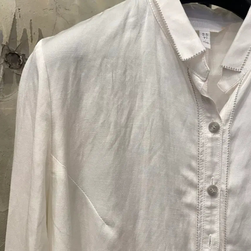 [BUNJANG] Italiana Rayon Linen Long Shirt Dress / 이따리아나 레이온 73%마 혼방 롱 셔츠 원피스 66~77
