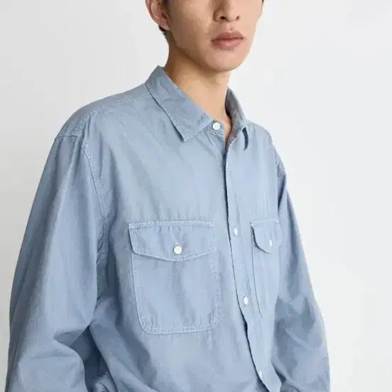 [BUNJANG] Pottery Cotton Oversized Pocket Shirt Mid Blue Size 4 / 포터리 코튼 오버사이즈 포켓셔츠 미드블루 4사이즈