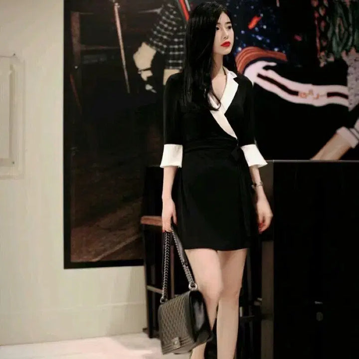 [SOLD OUT] 밀크코코아 자체제작 amelie 아멜리에 카라 테일러드 랩 원피스 드레스