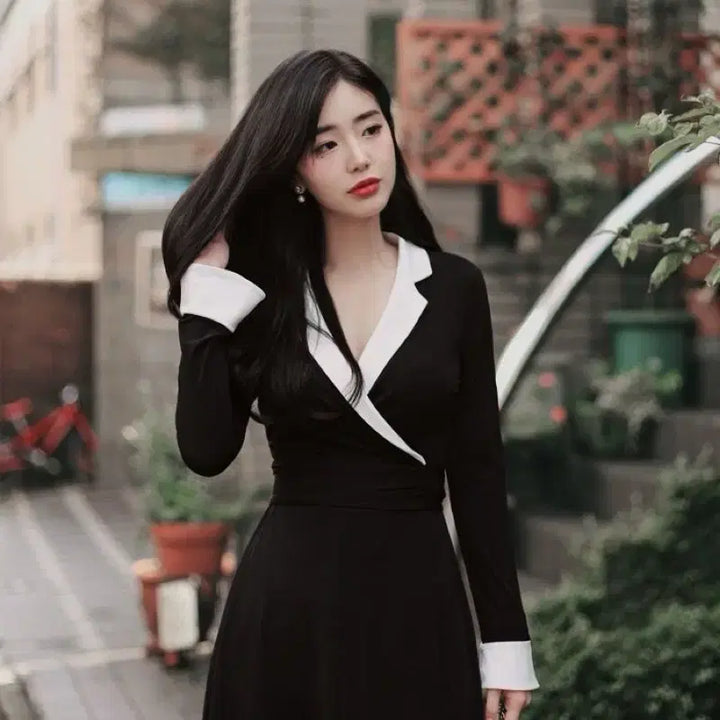 [SOLD OUT] 밀크코코아 자체제작 amelie 아멜리에 카라 테일러드 랩 원피스 드레스