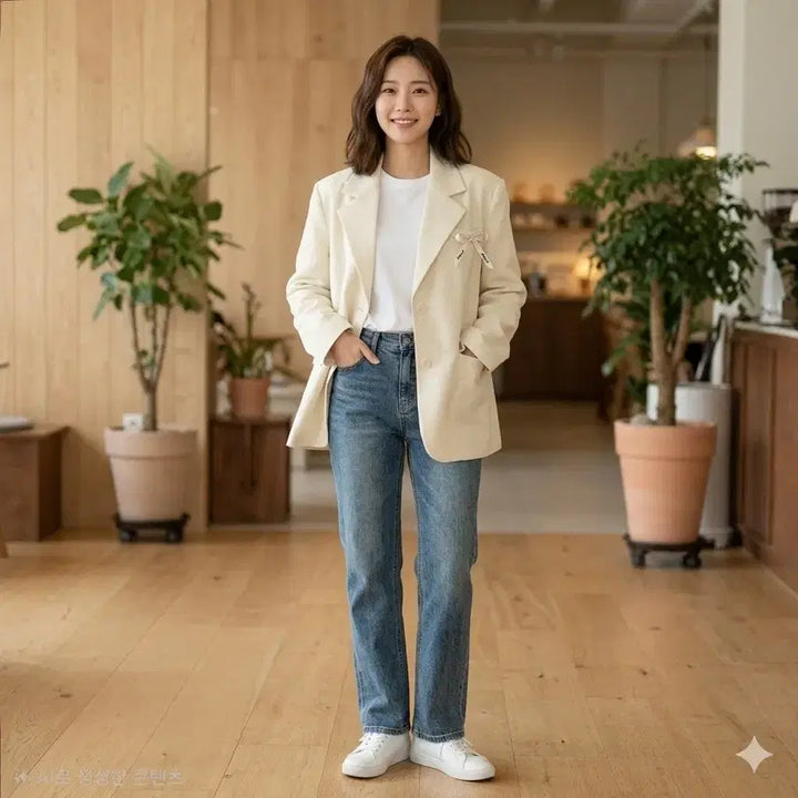 [BUNJANG] R Style Linen Blend Ribbon Detail Two-Button Jacket / R Style 린넨 혼방 리본 포인트 자켓