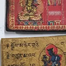 [BUNJANG] Gilt-Bronze Inlaid Wooden Buddhist Scripture &amp; Tibetan Manuscript Antique / 금동불 감입 목제 경판 및 티베트어 필사 본생경 불경 불교 골동품 수집품