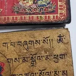 [BUNJANG] Gilt-Bronze Inlaid Wooden Buddhist Scripture &amp; Tibetan Manuscript Antique / 금동불 감입 목제 경판 및 티베트어 필사 본생경 불경 불교 골동품 수집품