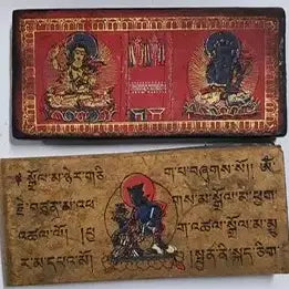 [BUNJANG] Gilt-Bronze Inlaid Wooden Buddhist Scripture &amp; Tibetan Manuscript Antique / 금동불 감입 목제 경판 및 티베트어 필사 본생경 불경 불교 골동품 수집품