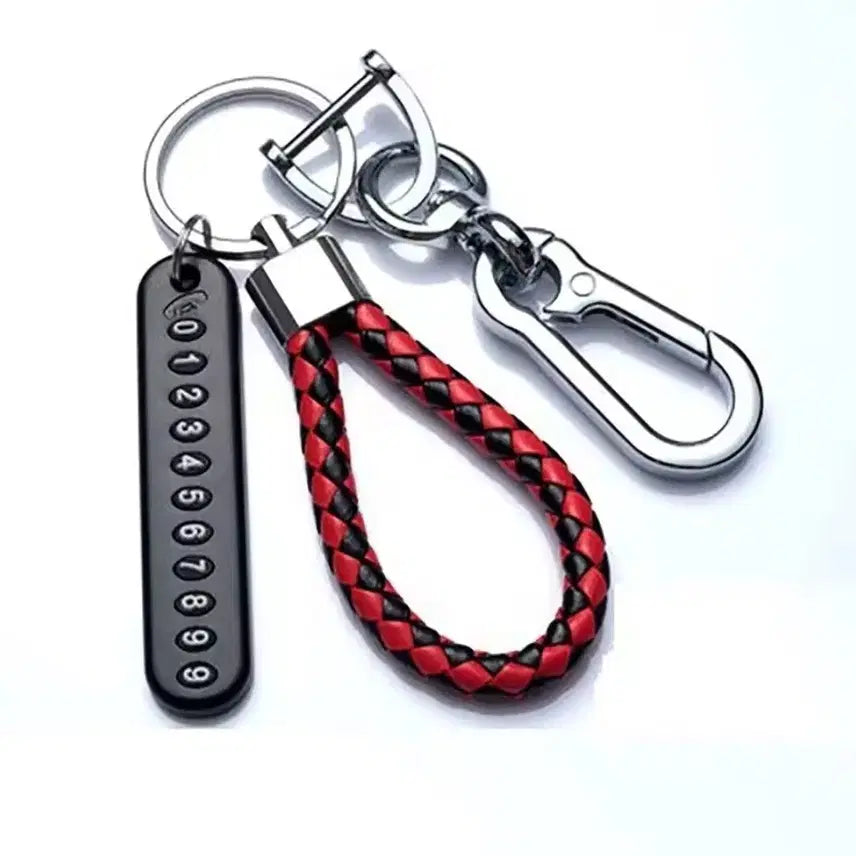 [BUNJANG] Black Leather Keyring with Contact Number Tag / 블랙 가죽 키링 + 연락처 번호표