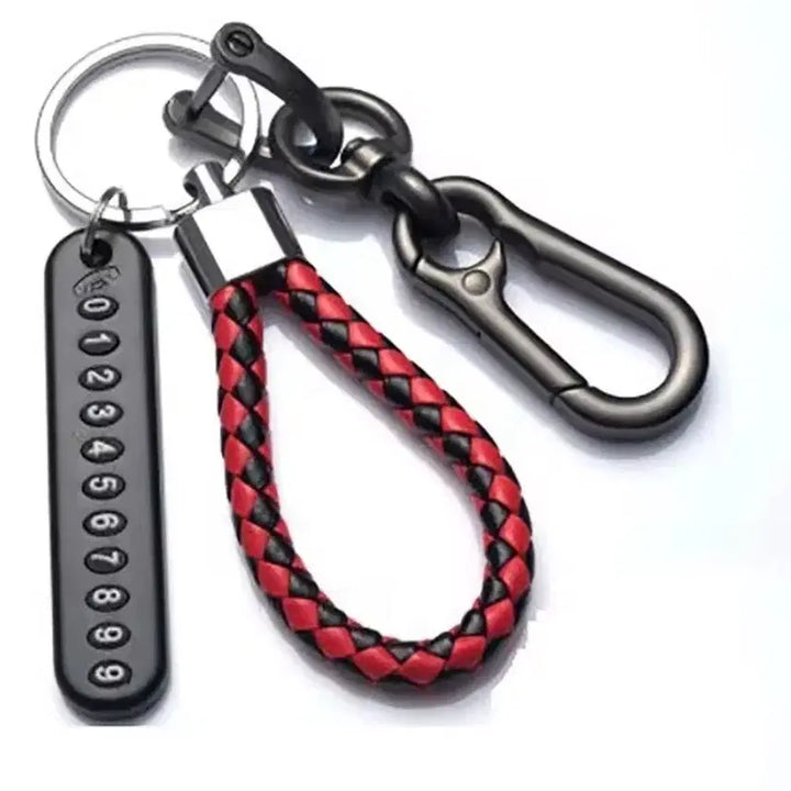 [BUNJANG] Black Leather Keyring with Contact Number Tag / 블랙 가죽 키링 + 연락처 번호표