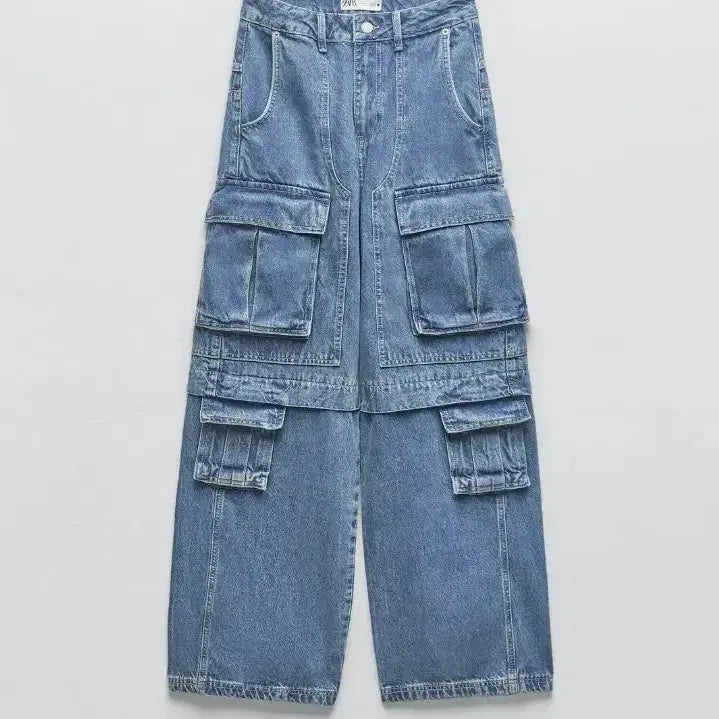[BUNJANG] ZARA Utility Cargo Denim Wide Pants / 자라 유틸리티 카고 데님  와이드 팬츠