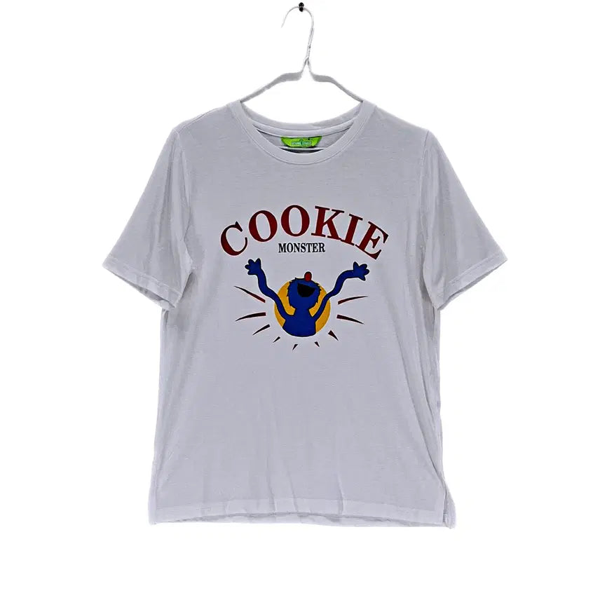 [BUNJANG] Sesame Street Cookie Monster T-shirt / 세사미스트리트 여성 반팔티 90 화이트 오버핏 06950