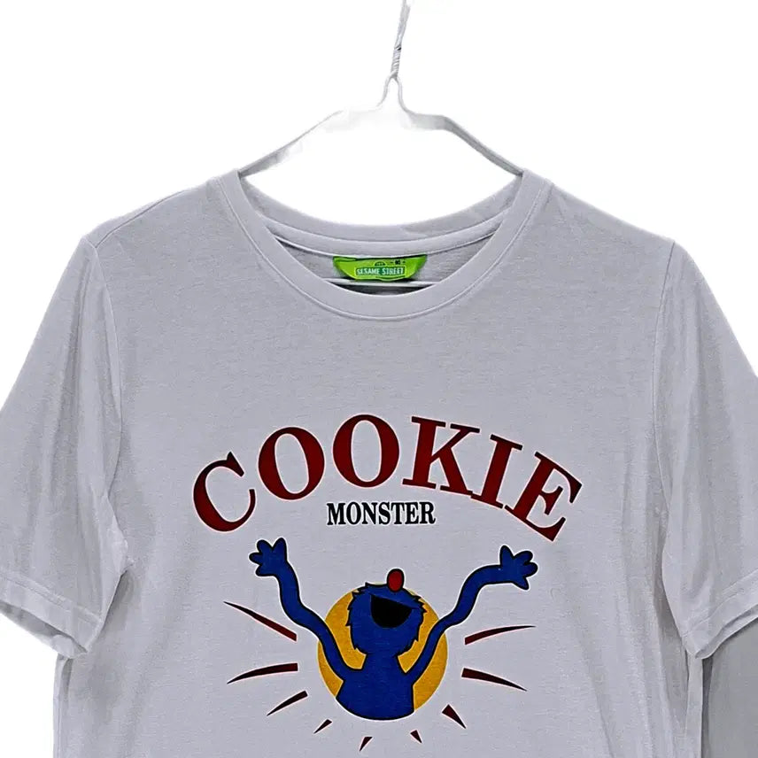 [BUNJANG] Sesame Street Cookie Monster T-shirt / 세사미스트리트 여성 반팔티 90 화이트 오버핏 06950