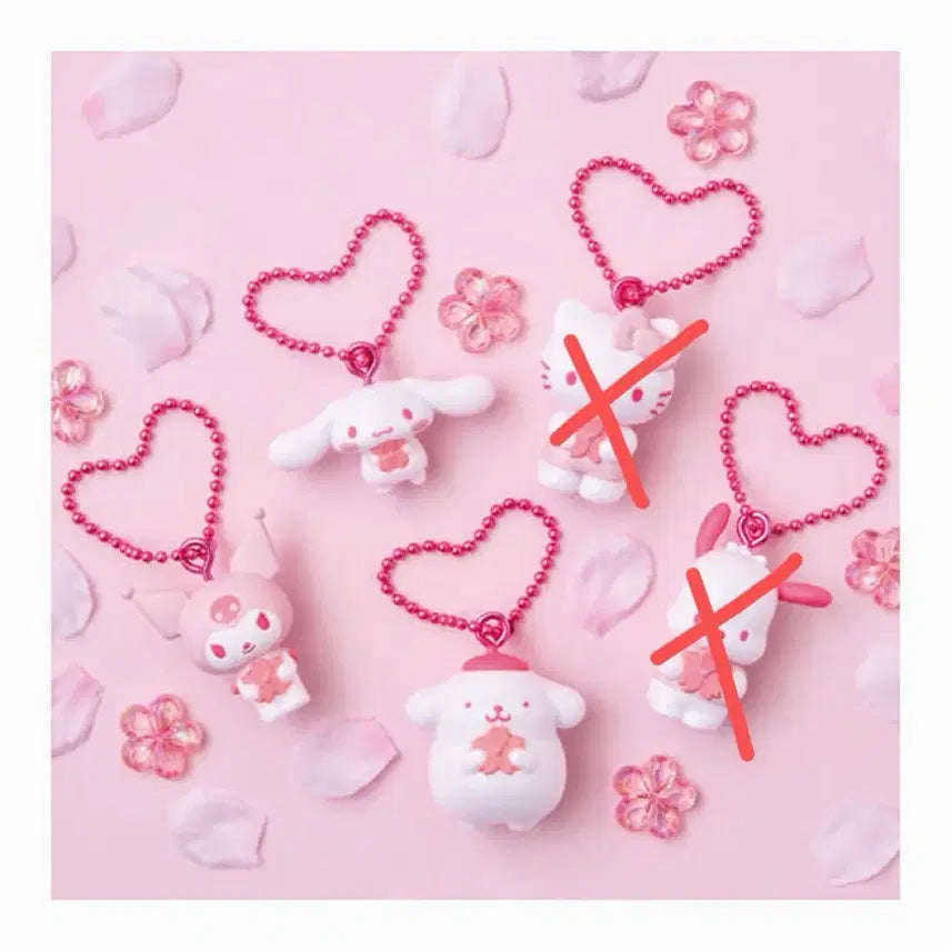 [BUNJANG] Bandai Sanrio Characters One-tone Mascot Cherry Blossom Version Keyring Set / 반다이 산리오 캐릭터즈 원톤 마스코트 벚꽃 버전 키링 열쇠고리 가챠 5종