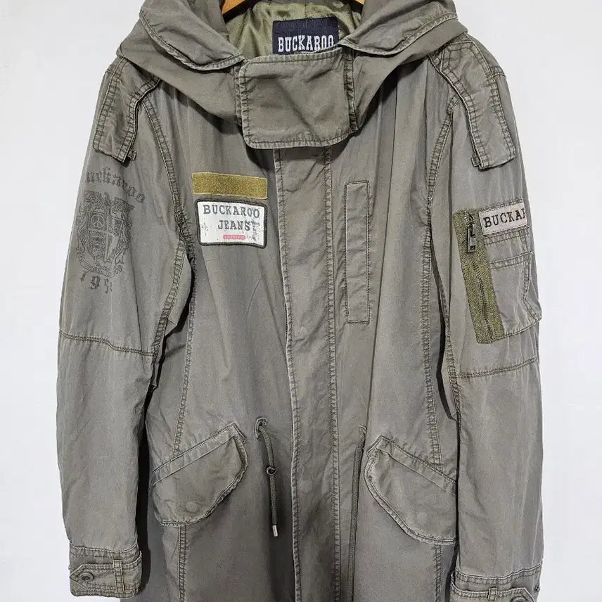 [BUNJANG] Buckaroo Vintage Y2K Long Hooded Coat XL / 버커루 빈티지  y2k야상 후드 카키색상  롱 코트 XL.