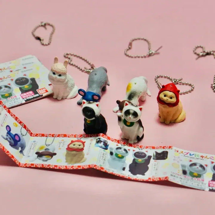 [BUNJANG] Bandai Cosplay Nyan Cat Figure Keychain Set / 반다이 코스프레 냥코 고양이 피규어 키링 6종세트