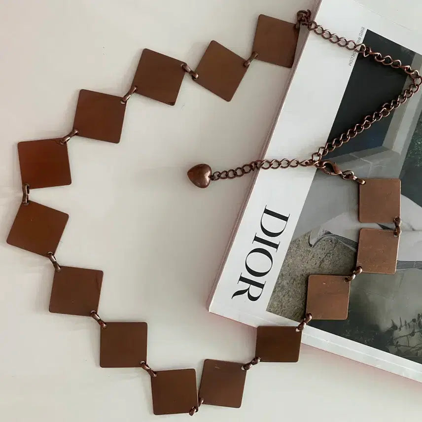 [BUNJANG] Vintage Square Chain Belt / 사각 체인 벨트 브라운 빈티지 체인벨트 y2k 보헤미안 오리엔탈