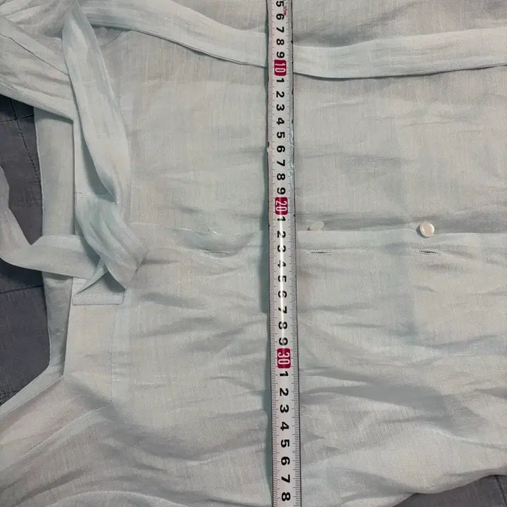 [BUNJANG] Sky Blue Linen Blouse / 하늘색 린넨 블라우스 셔링 리본