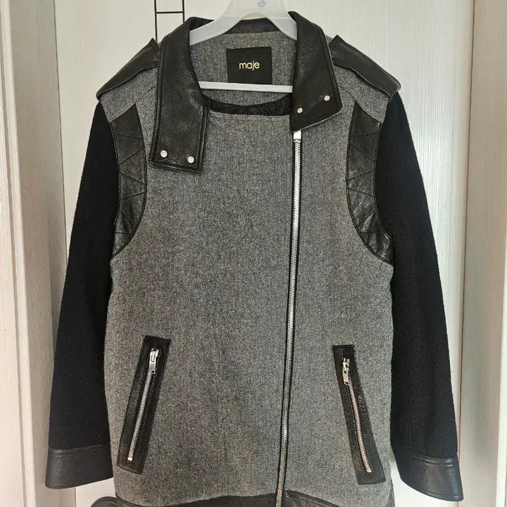 [BUNJANG] Maje Lambskin Wool Color Block Blouson Jacket / 마쥬 양가죽 배색 울 블루종 자켓