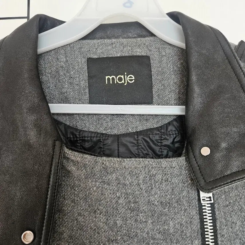 [BUNJANG] Maje Lambskin Wool Color Block Blouson Jacket / 마쥬 양가죽 배색 울 블루종 자켓