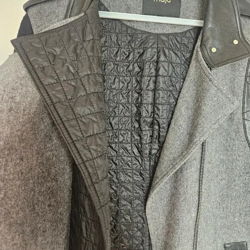 [BUNJANG] Maje Lambskin Wool Color Block Blouson Jacket / 마쥬 양가죽 배색 울 블루종 자켓