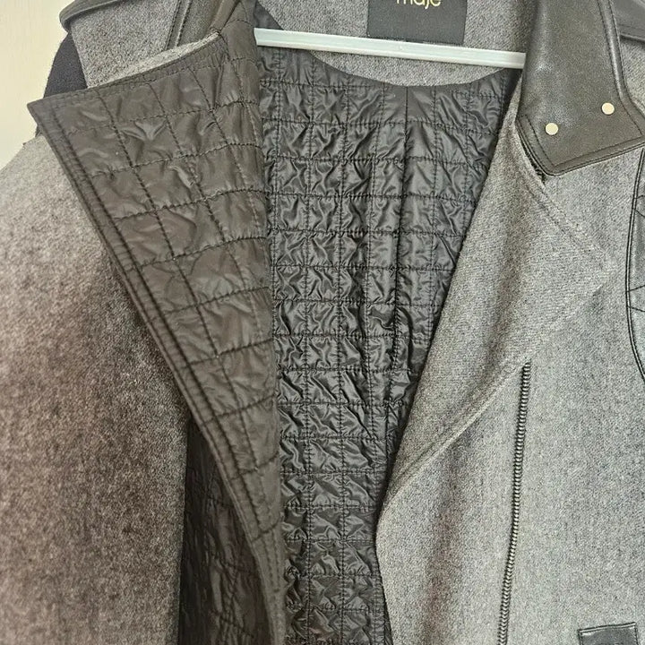 [BUNJANG] Maje Lambskin Wool Color Block Blouson Jacket / 마쥬 양가죽 배색 울 블루종 자켓