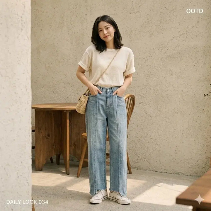 [BUNJANG] UGIPAL Seoul Wide Denim Pants / UGIPAL 서울 절개 라인 와이드 데님 팬츠