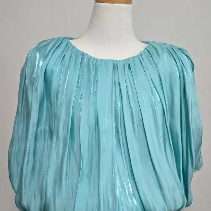 [BUNJANG] OBZEE Aqua Blue Shirring Blouse / OBZEE 오브제 아쿠아 블루 셔링 블라우스