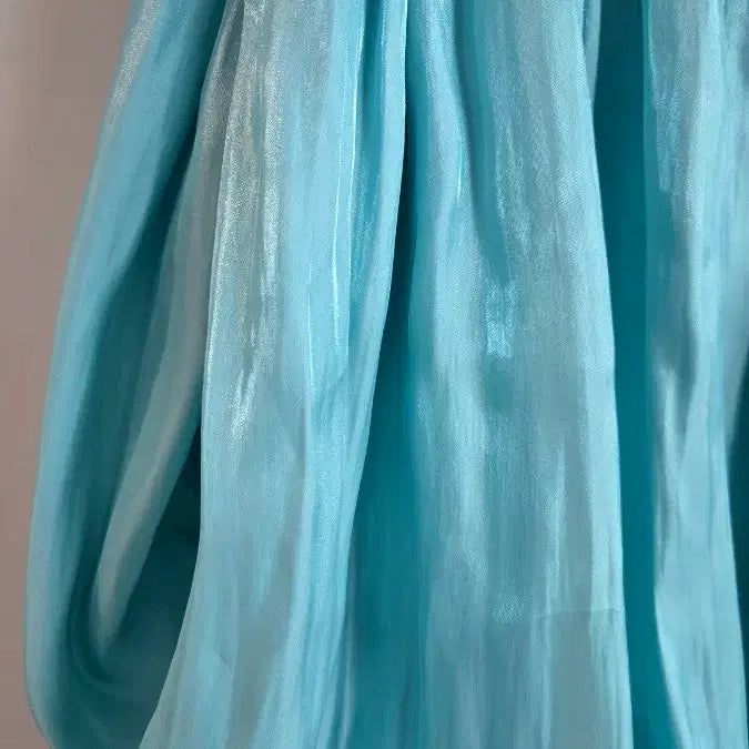 [BUNJANG] OBZEE Aqua Blue Shirring Blouse / OBZEE 오브제 아쿠아 블루 셔링 블라우스