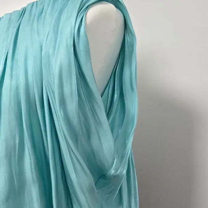 [BUNJANG] OBZEE Aqua Blue Shirring Blouse / OBZEE 오브제 아쿠아 블루 셔링 블라우스