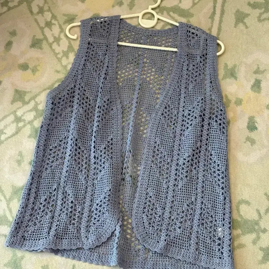 [BUNJANG] Lavender Crochet Knit Vest / 라벤더 크로셰 니트 조끼