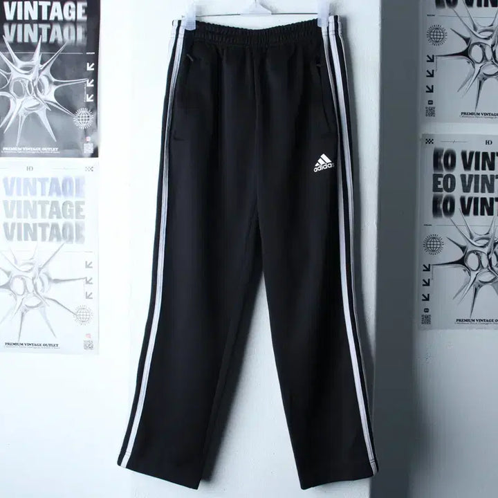 [BUNJANG] Adidas Training Pants Black Three Stripes Old School / (S-M) 아디다스 트레이닝복 바지 블랙 삼선 밴딩 올드스쿨-252A