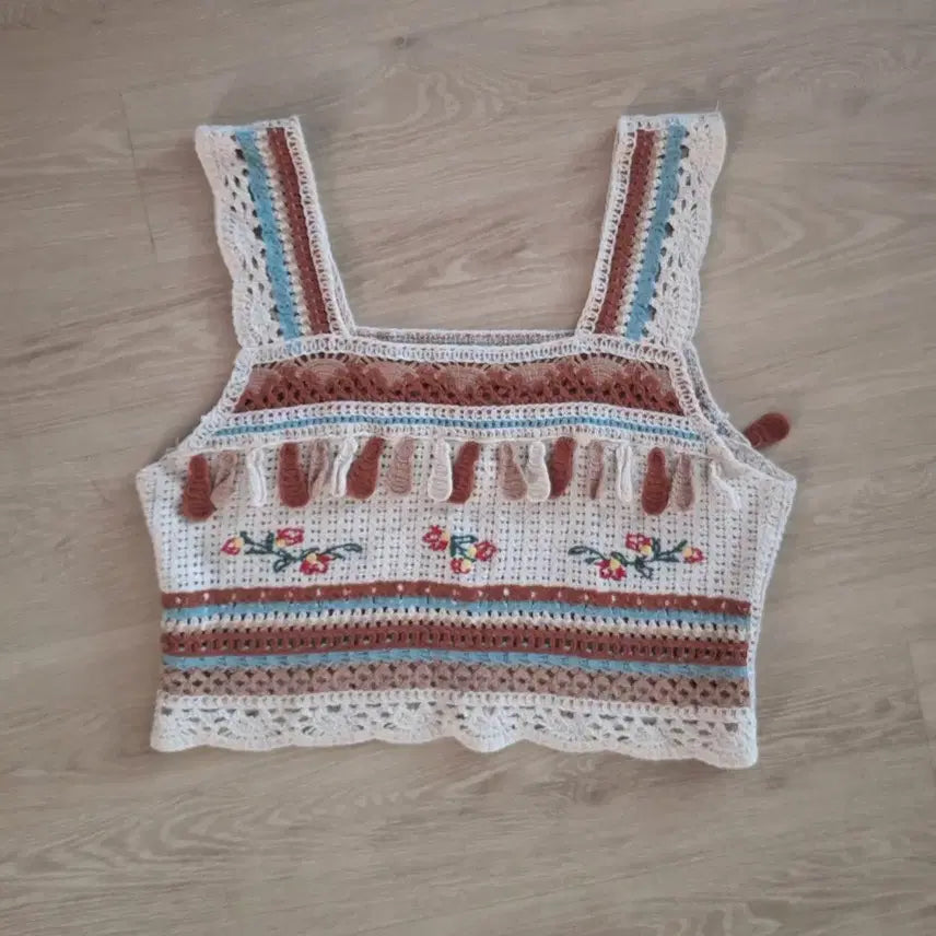 [BUNJANG] Ivory Crochet Knit Top / 아이보리 크로셰 뜨개 탑 나시