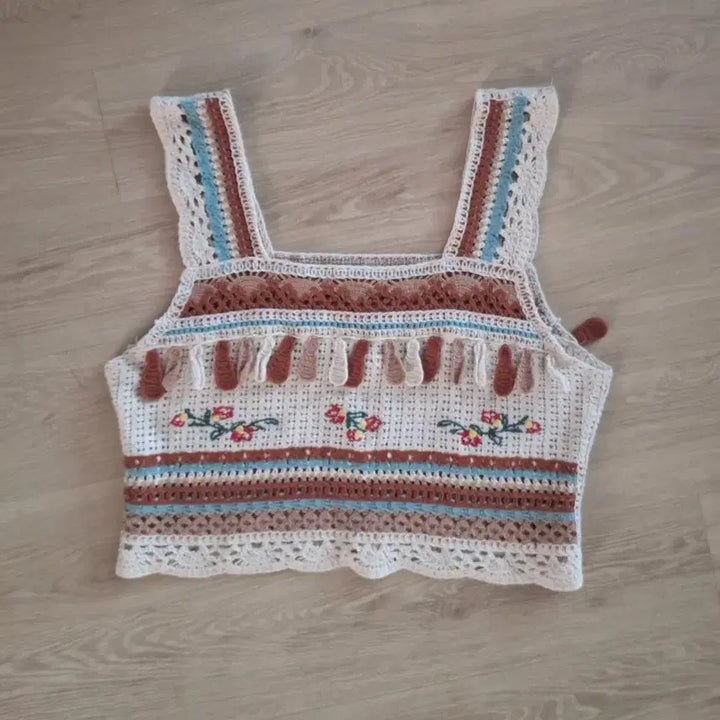[BUNJANG] Ivory Crochet Knit Top / 아이보리 크로셰 뜨개 탑 나시