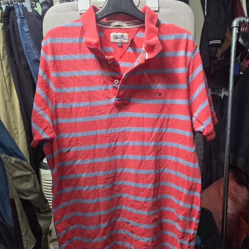[BUNJANG] Tommy Hilfiger Denim Stripe Polo Shirt L / 타미힐피거 데님 스트라이프 카라티 L