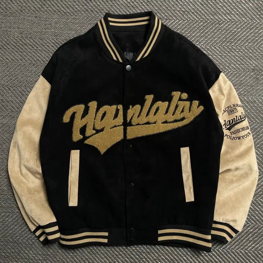 [BUNJANG] Hanralis Big Logo Suede Stadium Varsity Jacket / 빈티지 Hanralis 빅로고 스웨이드 스타디움 바시티 자켓o 5239