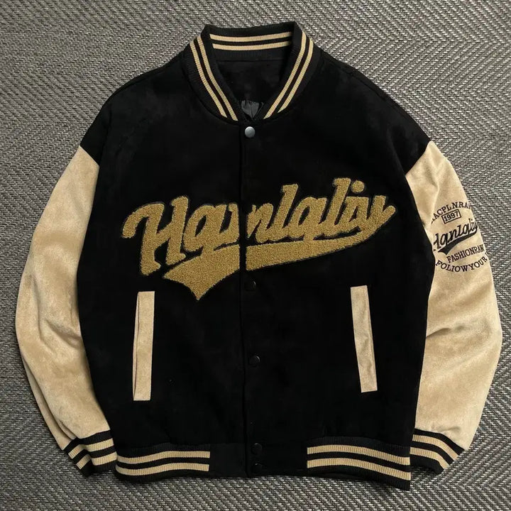 [BUNJANG] Hanralis Big Logo Suede Stadium Varsity Jacket / 빈티지 Hanralis 빅로고 스웨이드 스타디움 바시티 자켓o 5239
