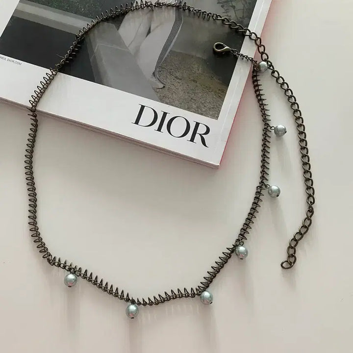[BUNJANG] Vintage Pearl Drop Chain Belt/Necklace / 진주 장식 브론즈 체인 벨트 겸 목걸이