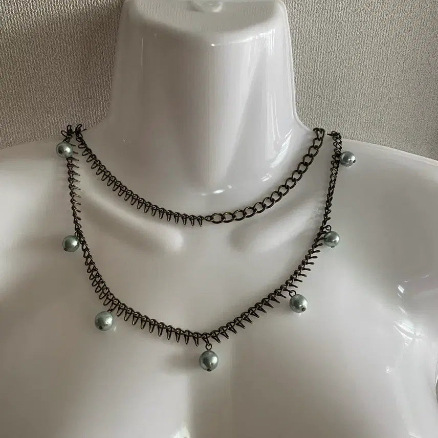 [BUNJANG] Vintage Pearl Drop Chain Belt/Necklace / 진주 장식 브론즈 체인 벨트 겸 목걸이
