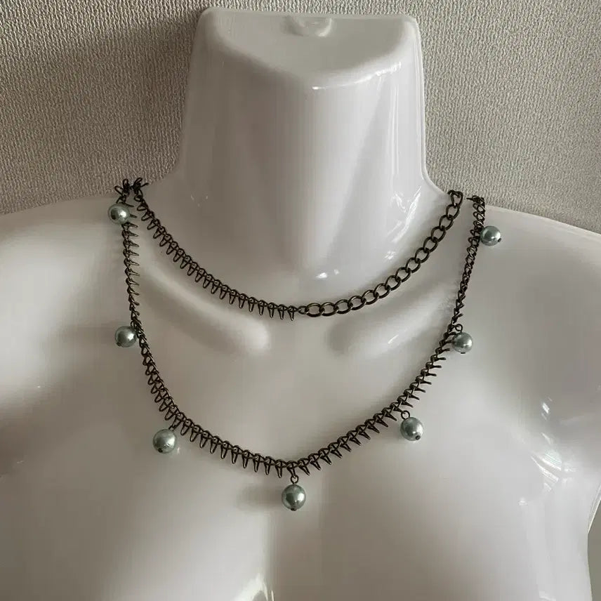 [BUNJANG] Vintage Pearl Drop Chain Belt/Necklace / 진주 장식 브론즈 체인 벨트 겸 목걸이